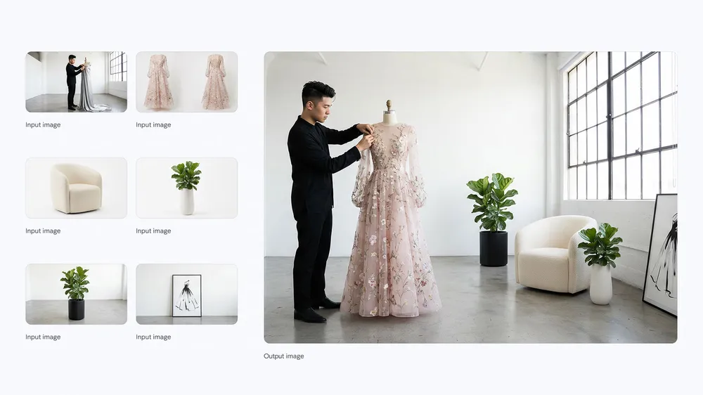Nano Banana Pro multi-image fusion demo combining fashion reference assets, official Google example